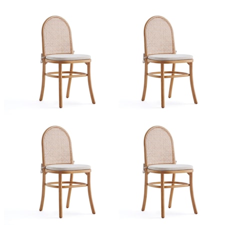 Manhattan Comfort Paragon Dining Chair 1.0 with Cream Cushions in Nature and Cane, Set of 4 2-DCCA05-OM